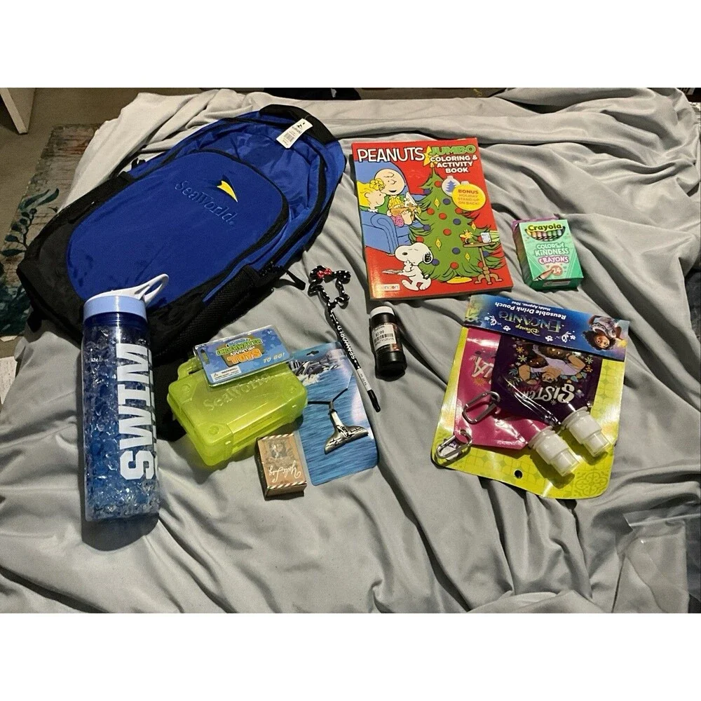 SeaWorld Backpack Official Orlando Lg., Cooling Gel Cup,Bubbles, Pen, ETC.  New